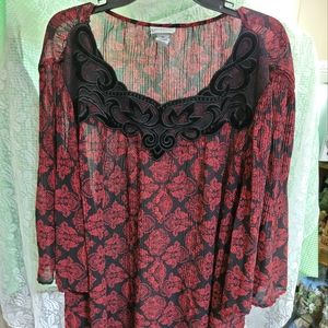(2593) Catherine's, Women's, Black/Red, Size 2X (22/24W), Top, Blouse
